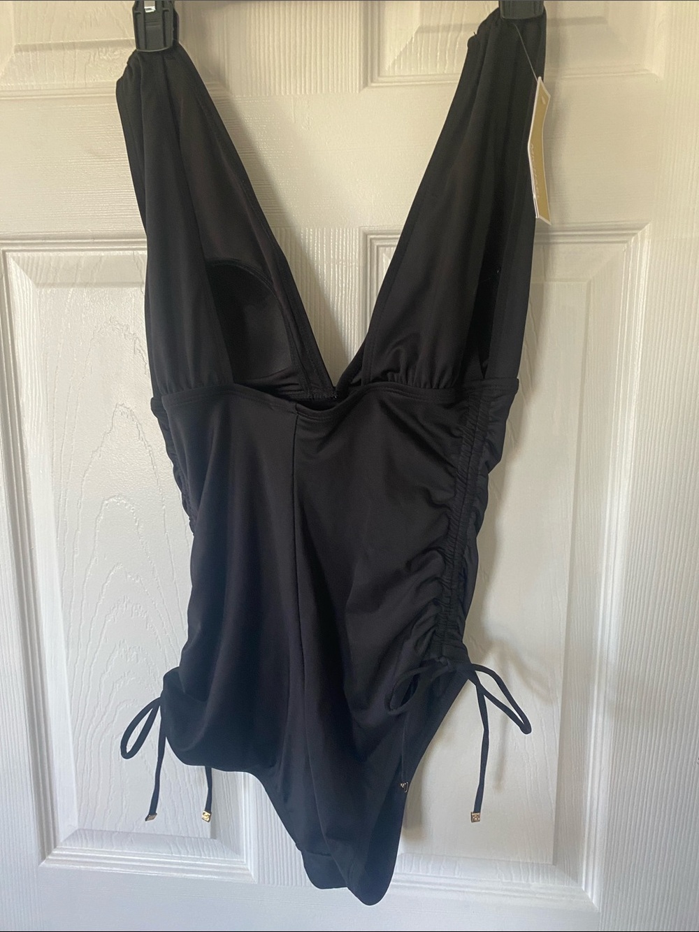 Michael Kors Black V-Neck One-Piece womens Swimsuit with Side Ties - Picture 3 of 4